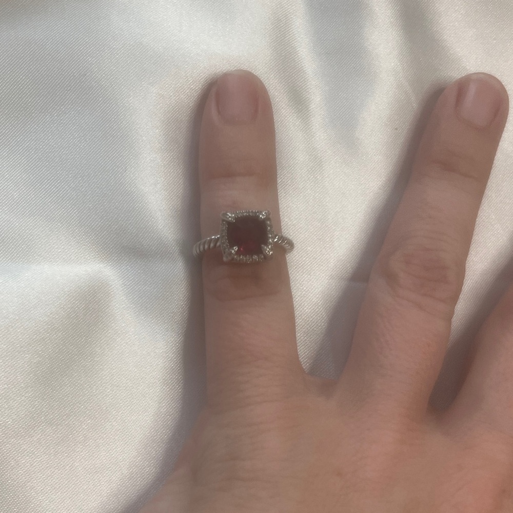 Pandora Elephant Silver and Red Gemstone Ring